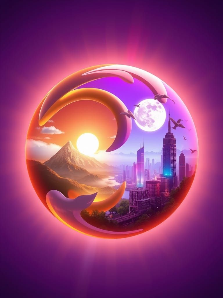 Dynamic Equilibrium: Yin Yang Harmony in Cyberpunk Dreamscap...