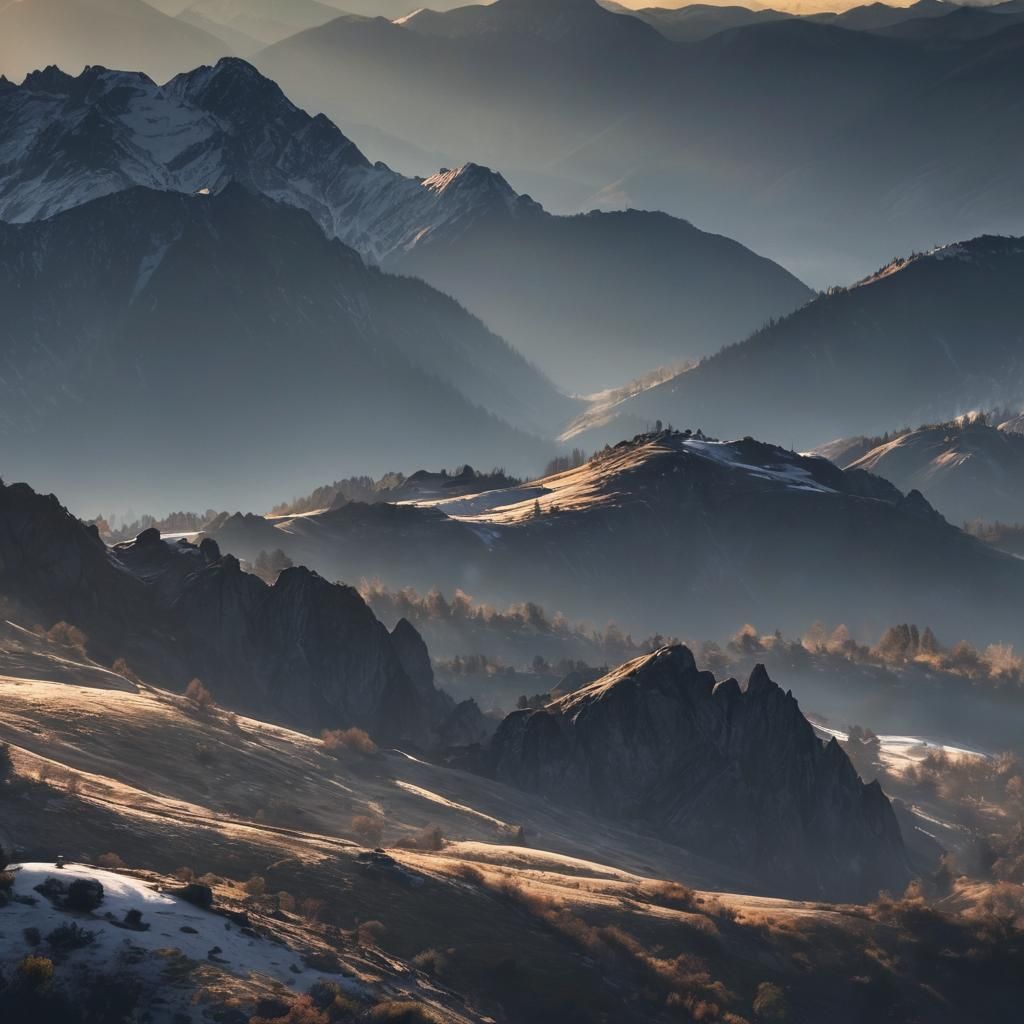 Cinematic Mountain Range at Dawn in HDR