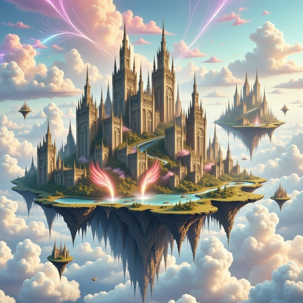 Ethereal City of Wonder in a Golden Aura