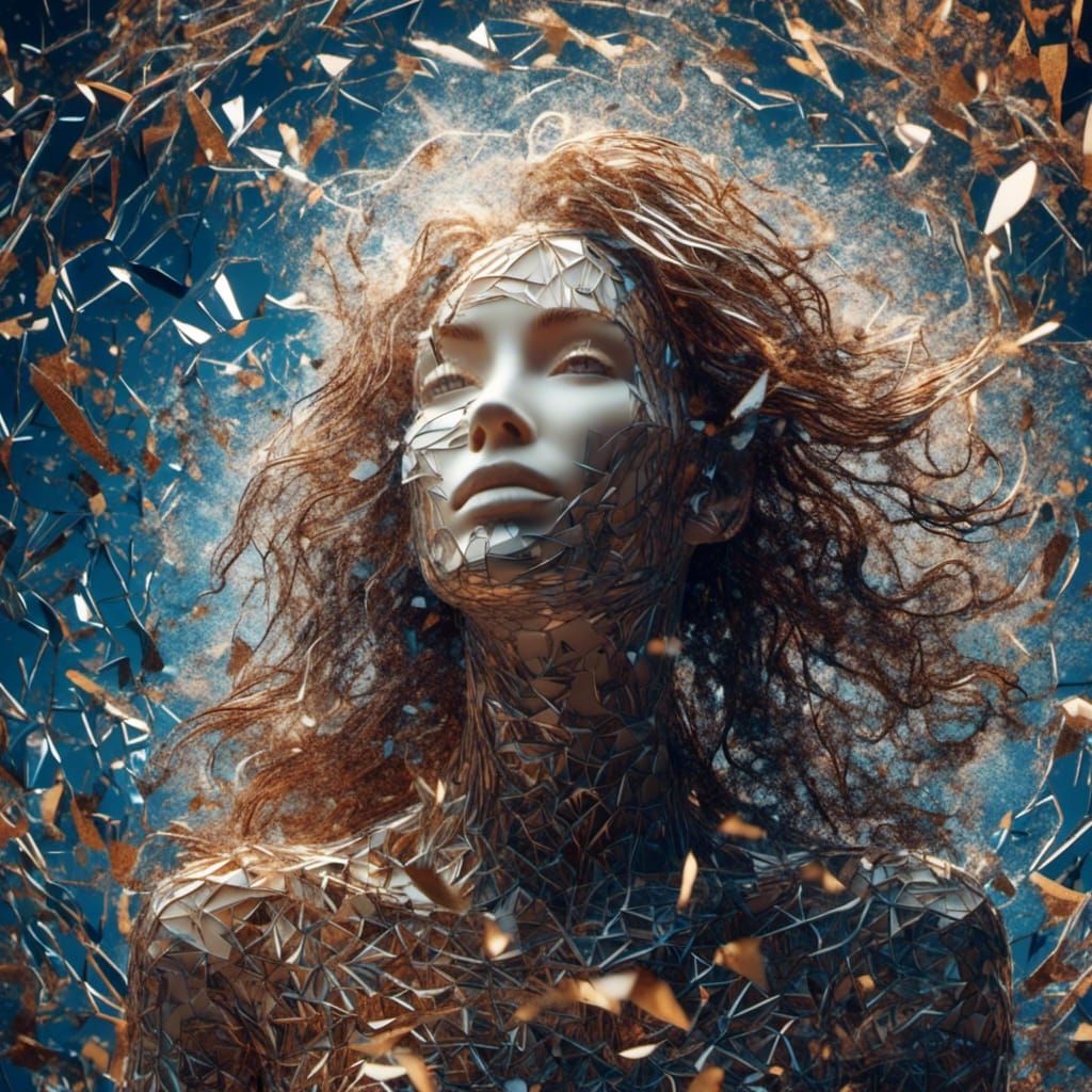 Shattered Glass Woman: Hyperrealistic Conceptual Art