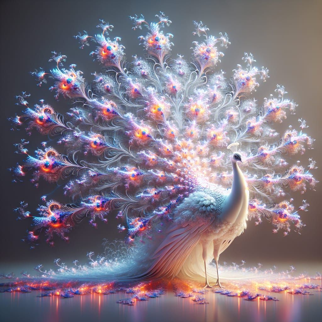 Beautiful neon fractal of a white peacock - AI Generated Artwork ...