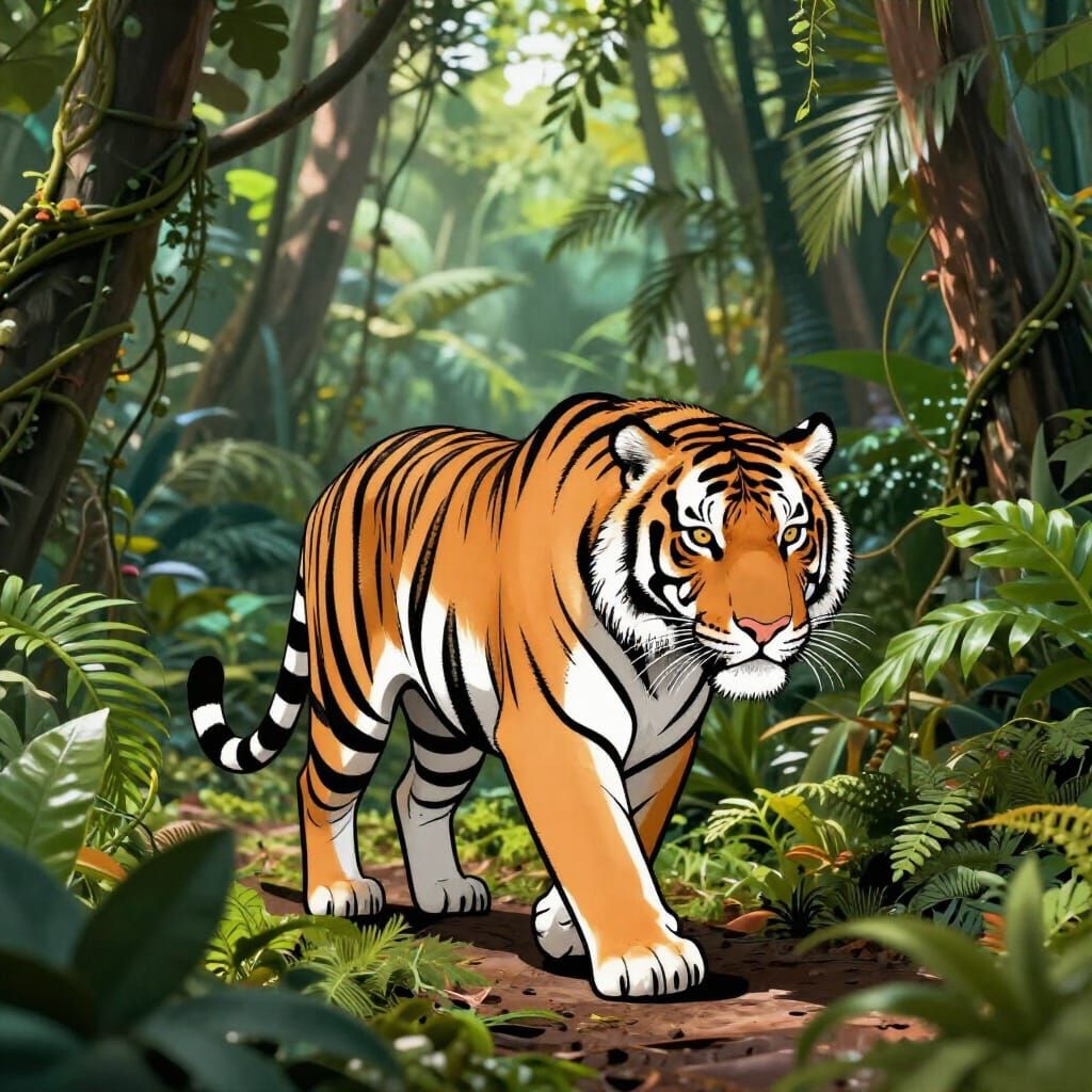 A 2D tiger in a 3D jungle   by @Figo
