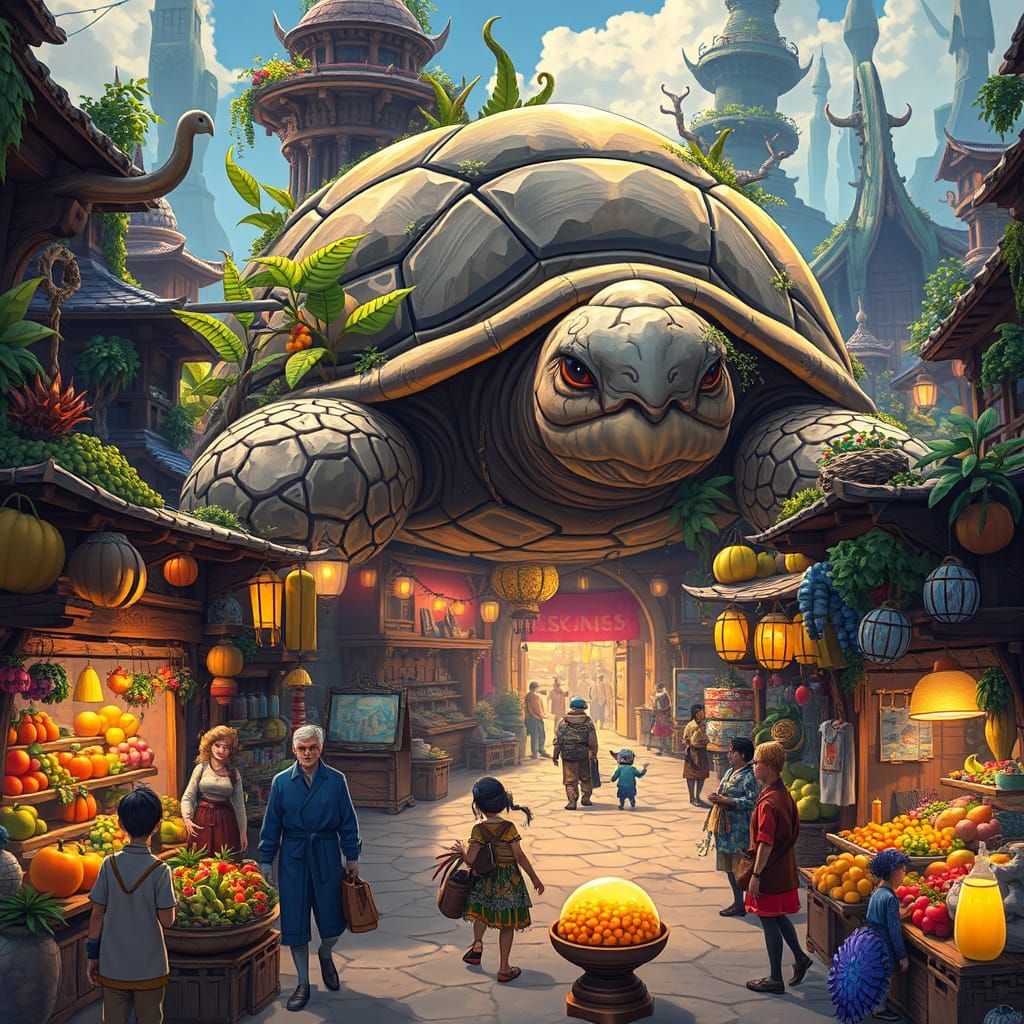 A bustling, vibrant marketplace in a city 