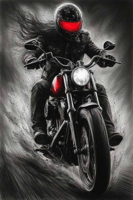 GHOSTRIDER [MARVEL COMICS] RIDING A BLACK AND RED HARLEY DAV...
