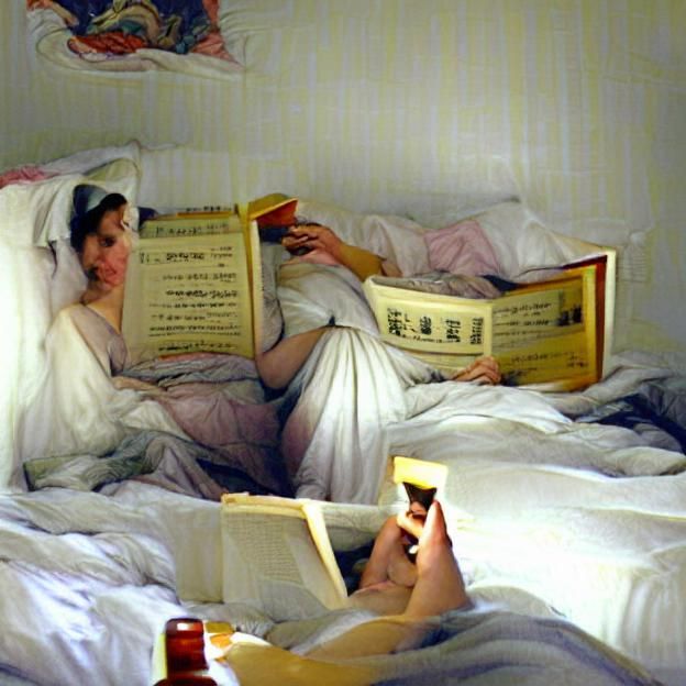 A woman reading a book in bed