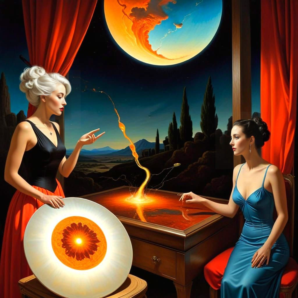 Surreal Portrait of Charismatic Ladies in Deep Discussion