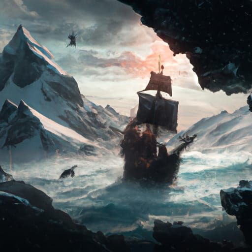 Distant view of the pirate ship attacking the ice land  by @undefined