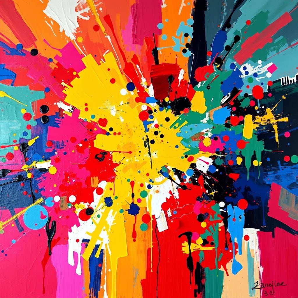 Explosive Abstract Expressionism in Vibrant Colors