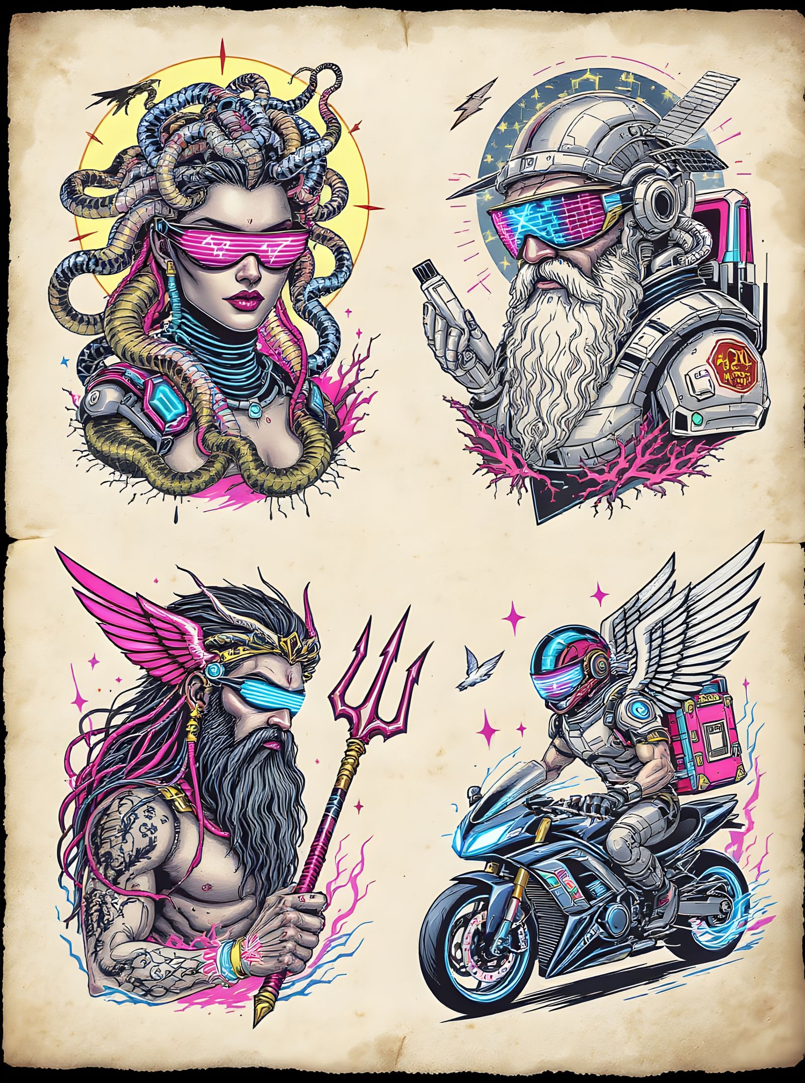 Flash tatoo sheet - Neo-Mythic Gods (do you recogniez them ?)  by @BM