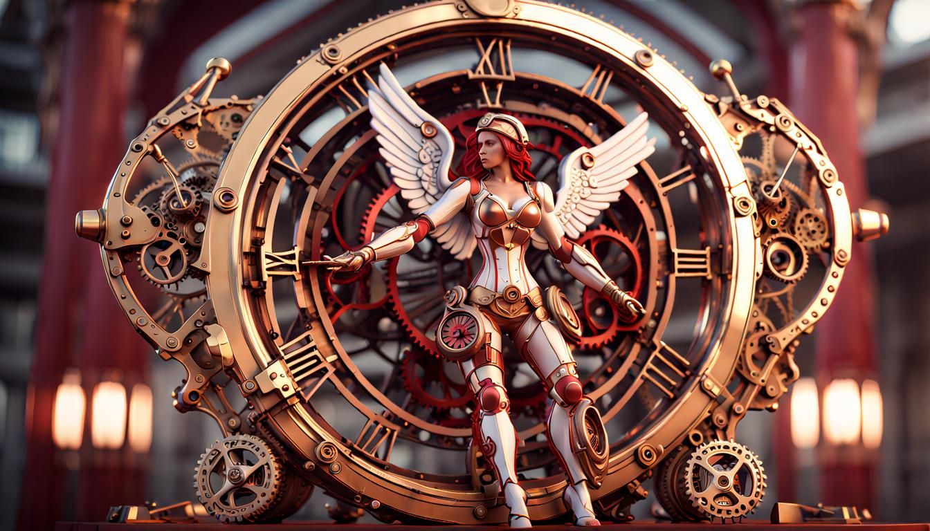 Steampunk angel take clock Sculptures  by @NightCoffe