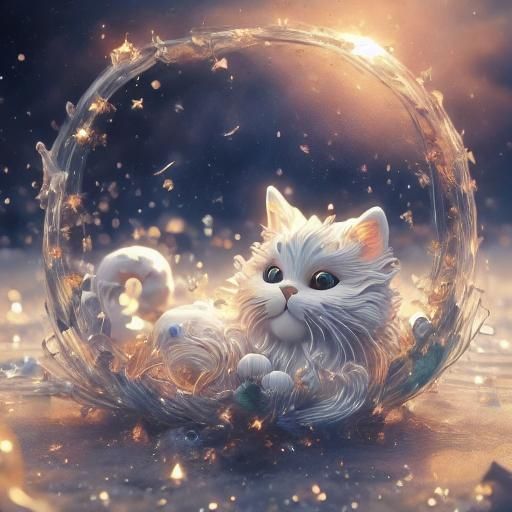 <lora:Kawaii cats:1.0> Cute cat  with a beautiful scene with a beautiful galaxy and soft lighting (character design, digital illustration, f...