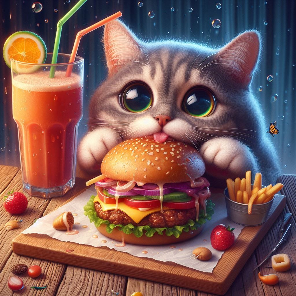 Cat and Burger.. You're Telling Me That I Can't Eat That?
