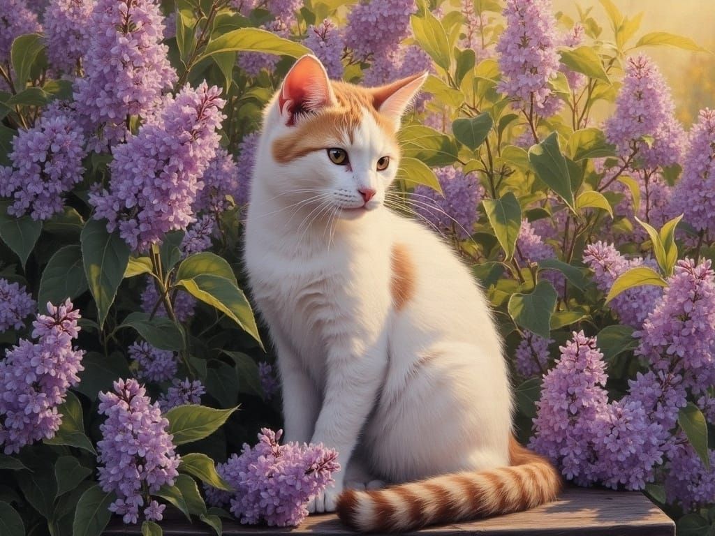 <lora:classical painting:1.0> cat and lilac, high details ,masterpiece,oil painting