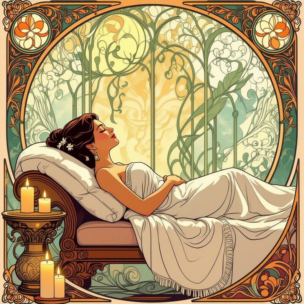 Serene Spa Scene in Art Nouveau Style