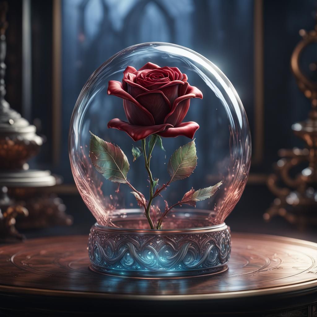 A rose in a glass container