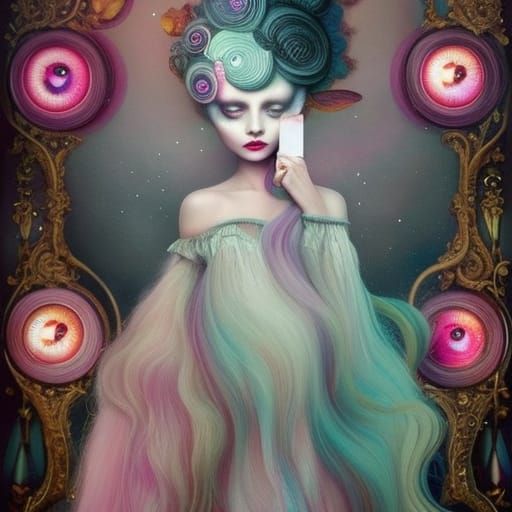 vibrant big hair standing in front of a mirror by artist "an...