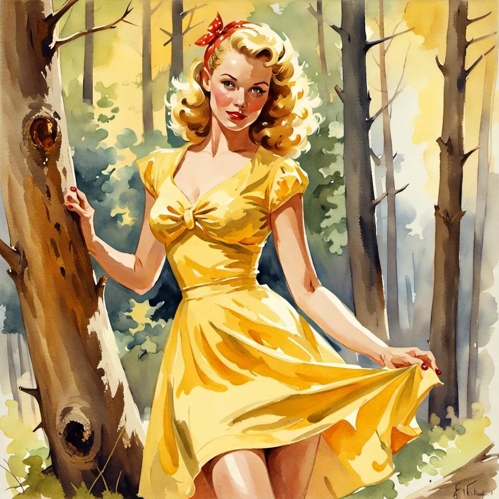 Beautiful woman in the woods in a Yellow summerdress - AI Generated ...