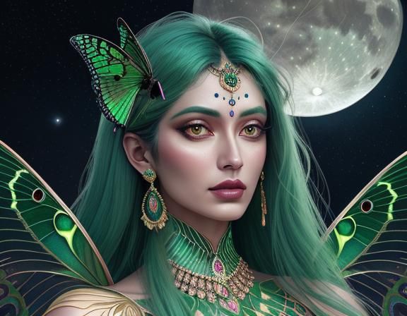 Beautiful Pretty Face 6 Arms Queen Human Goddess Green Luner Indian 