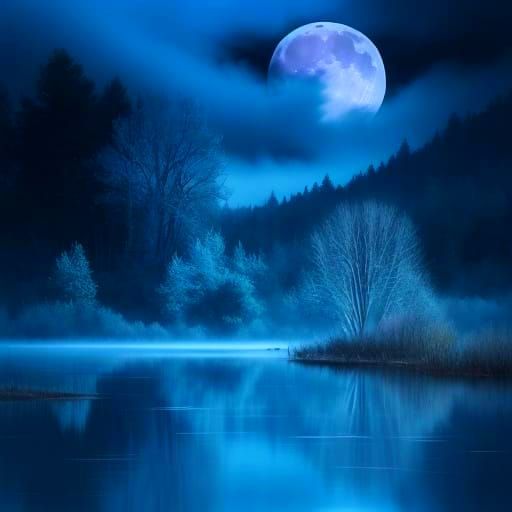 Luminous Moonlit Lake Scene