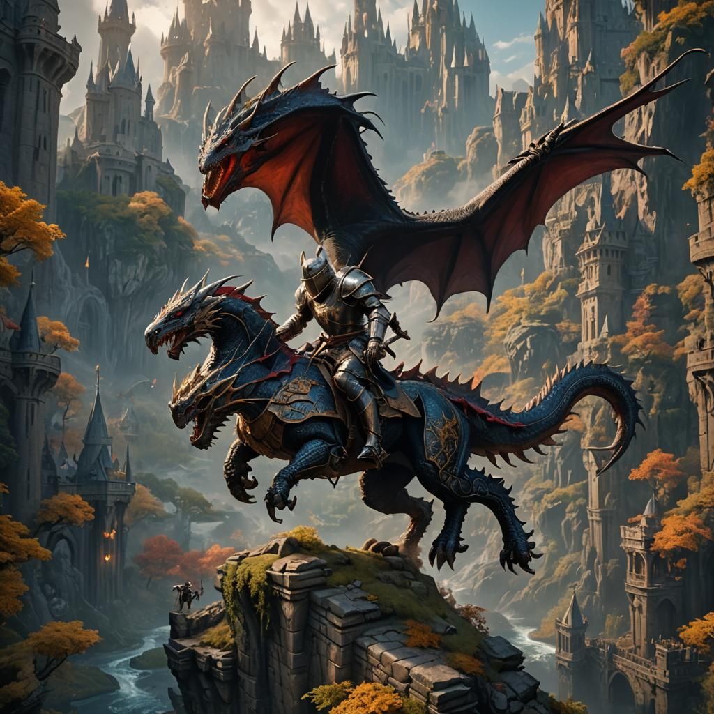 a Knight  ridding a wingless Dragon