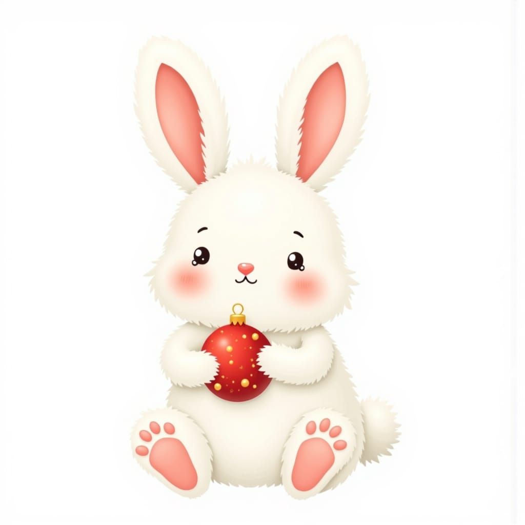 <lora:Christmas Cheer:1.0>an adorable, fluffy white bunny.
The bunny is sitting upright with a sweet and cheerful expression. It has big rou...