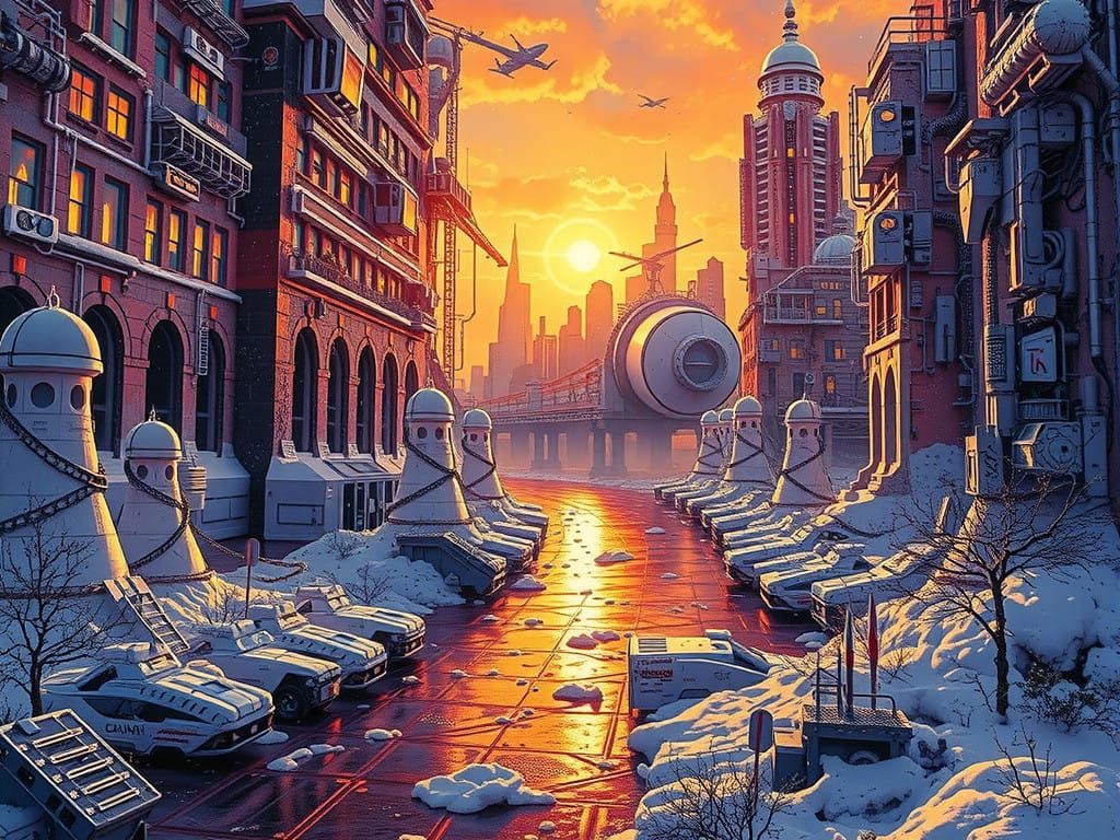 Futuristic Cyberpunk Cityscape in Neon Hues at Dusk