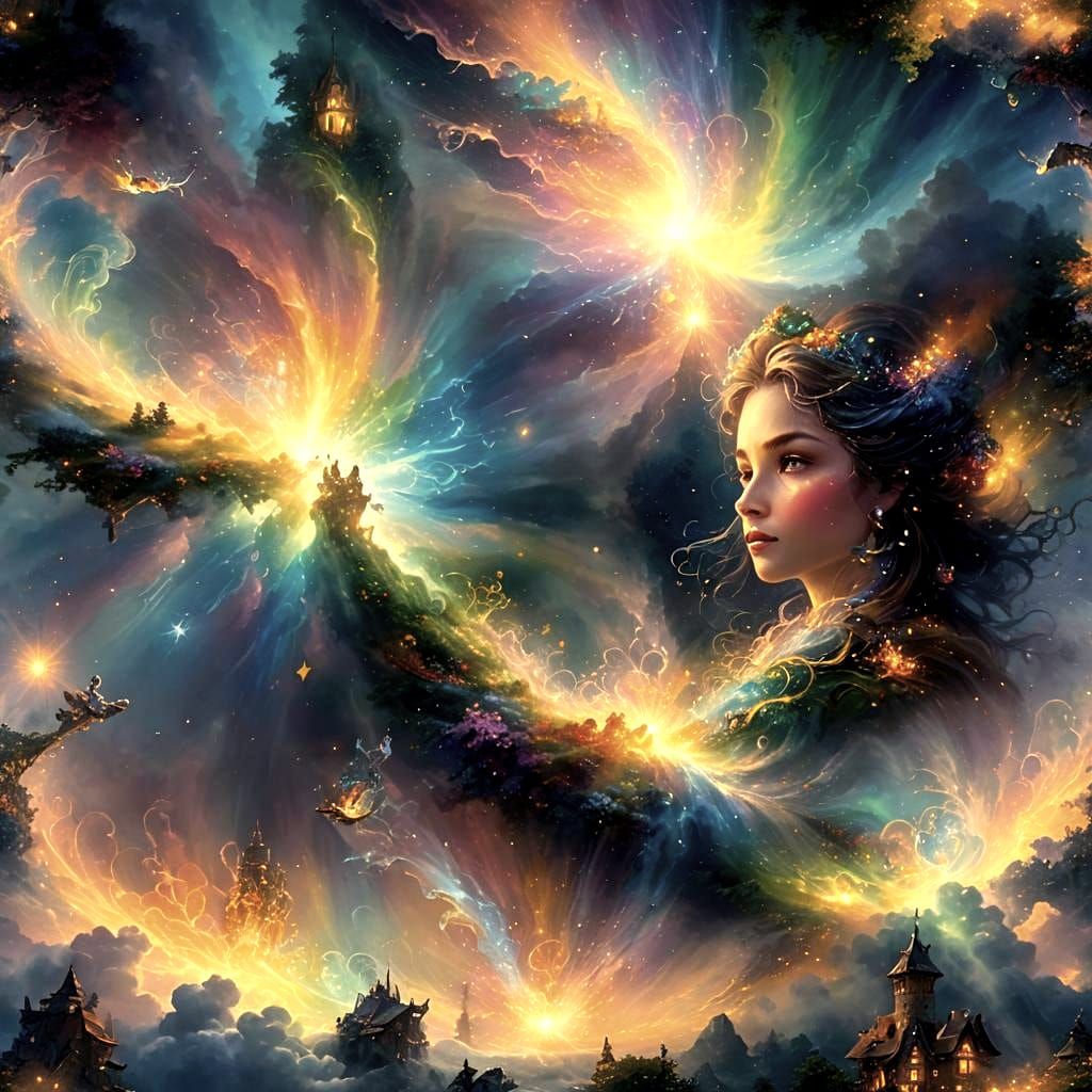 Iridescent Light Fills Transparent Cave in Light Art Style