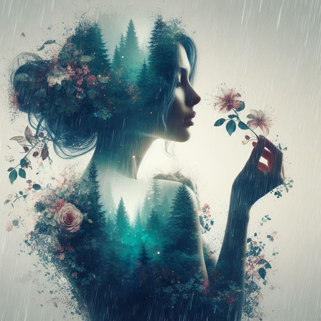 double exposure beautiful fantasy portrait landscape..