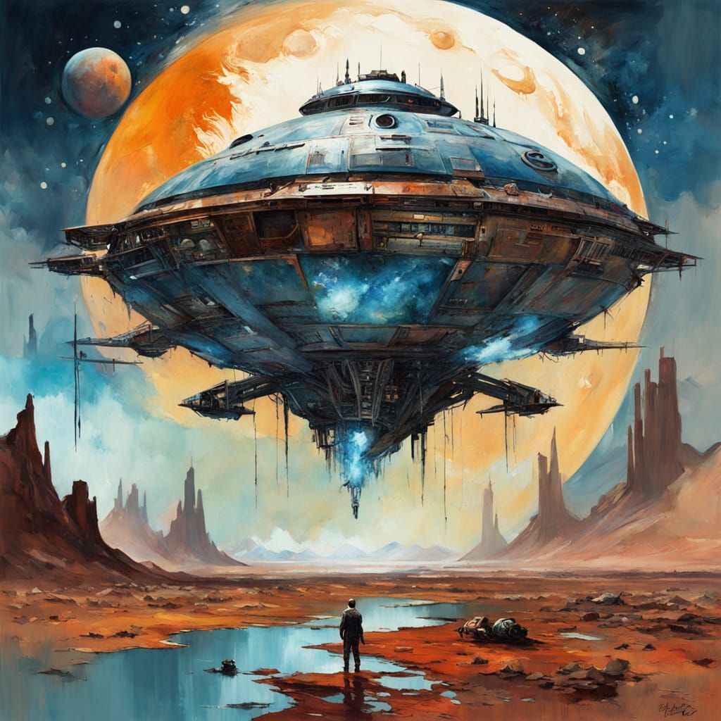 futuristic spaceship hovering from the planet Mars   by @Mapont