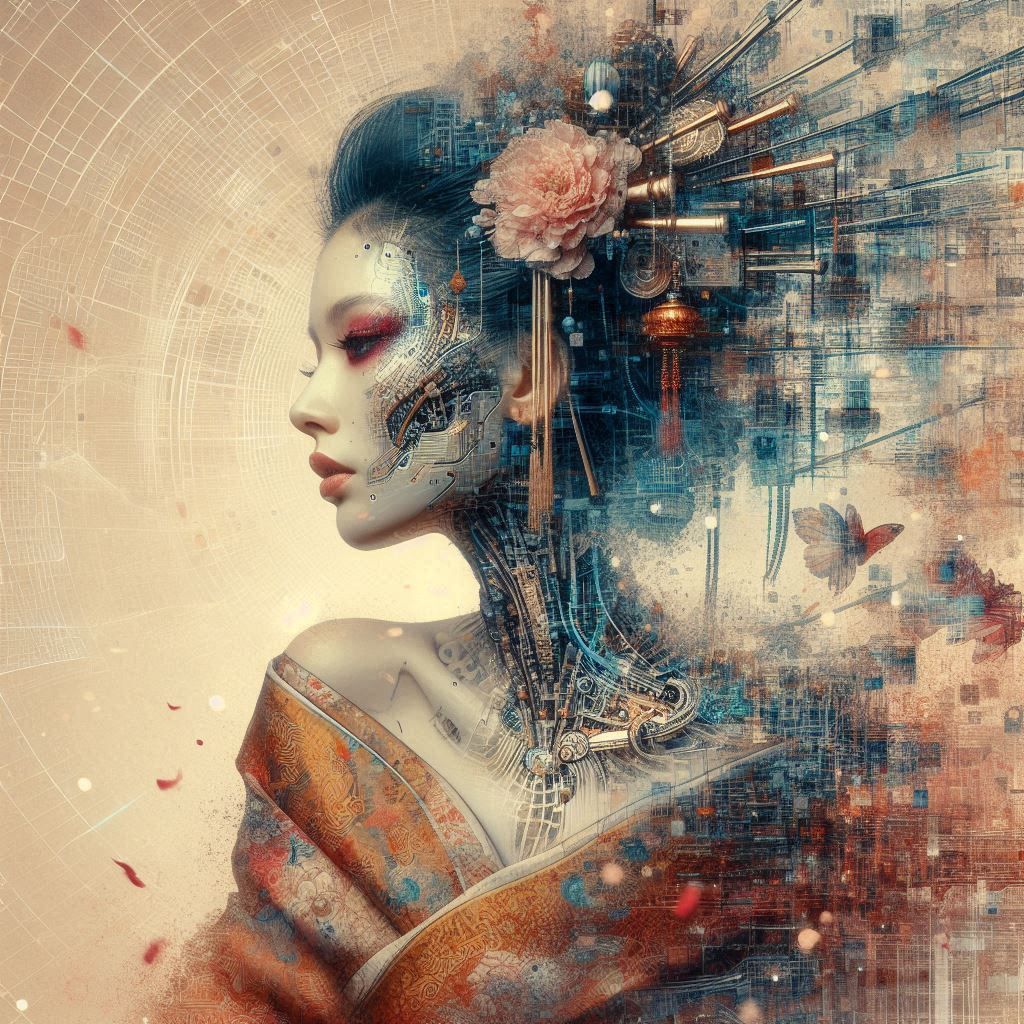 double exposure beautiful fantasy DALL-E 3 portrait landscap...