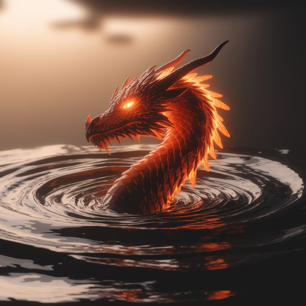 Fiery Dragon Rises from Turbulent Waters in a Vibrant 3D Ren...