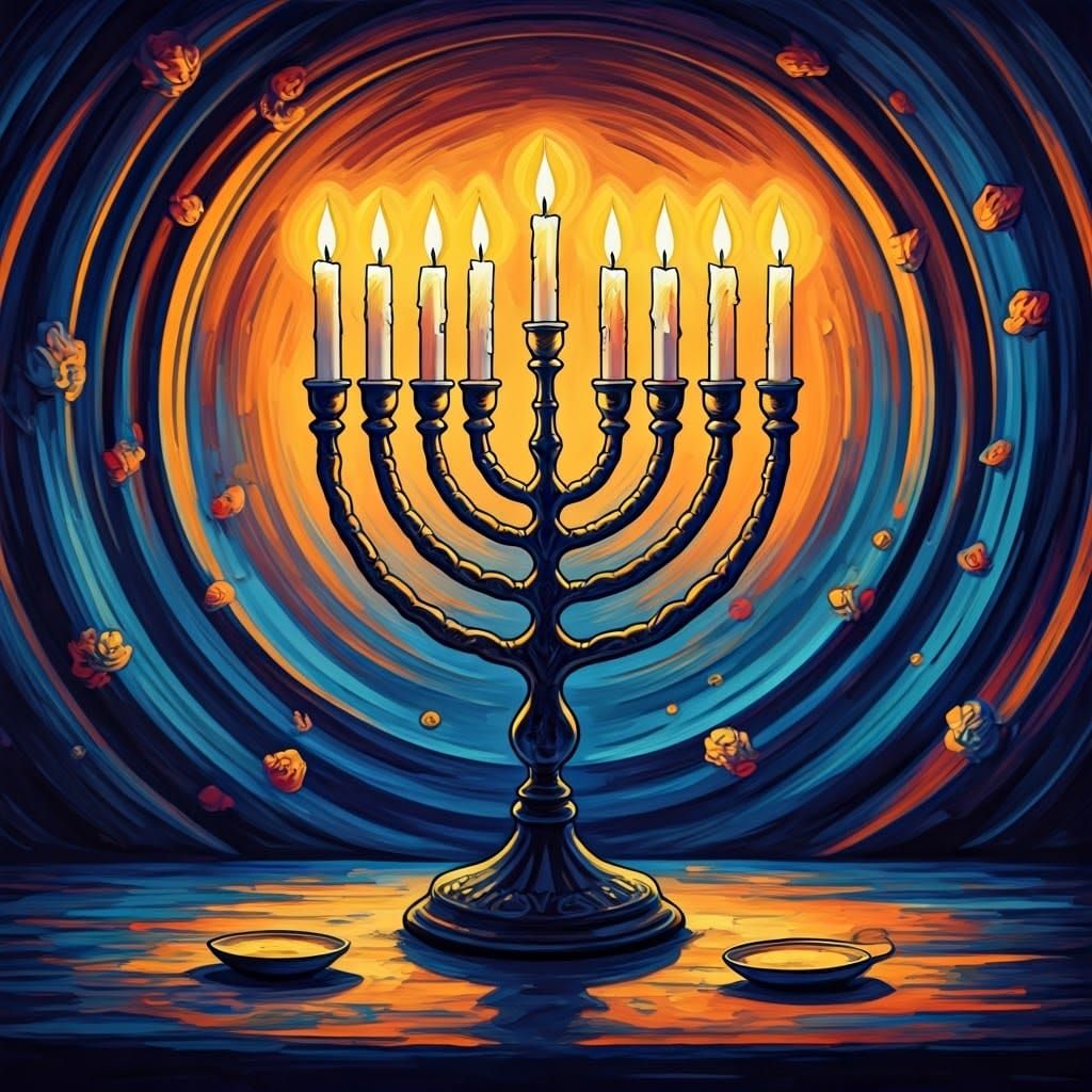 Whimsical Menorah in Chagall-esque Style