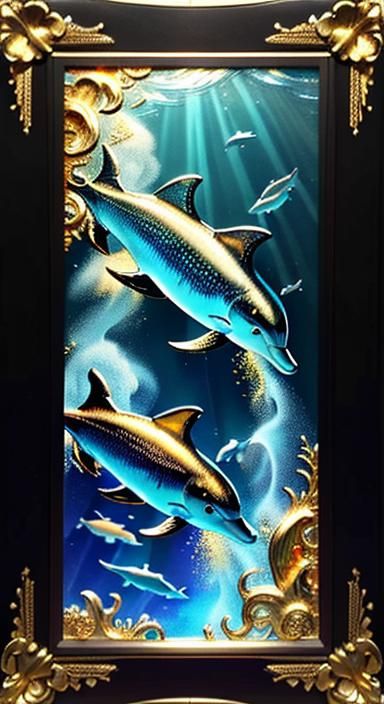 Inside a dolphin style decorated 3D detailed frame, beautifu...