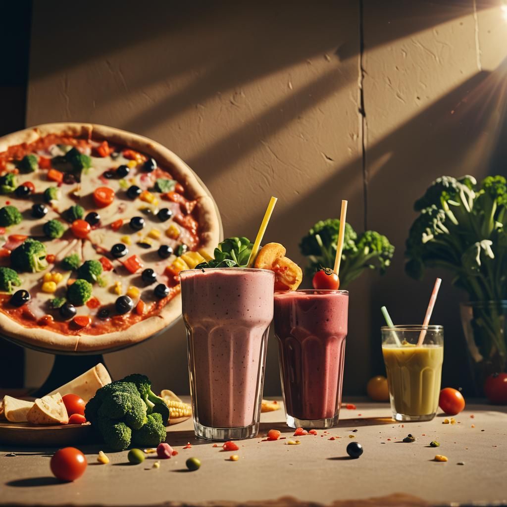 Giant Smoothie and Topped Pizza, 70s Film Aesthetic