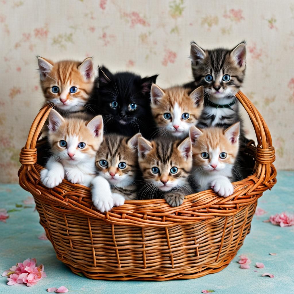 Basket Full of Cute Kittens