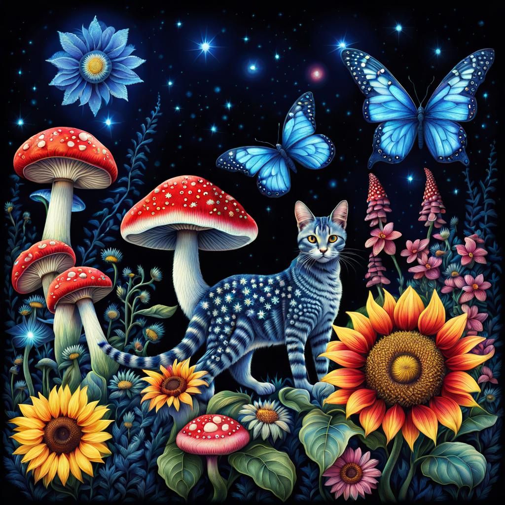 Wild Flowers Cat Flowers Mushrooms Fantastic fractals patter...