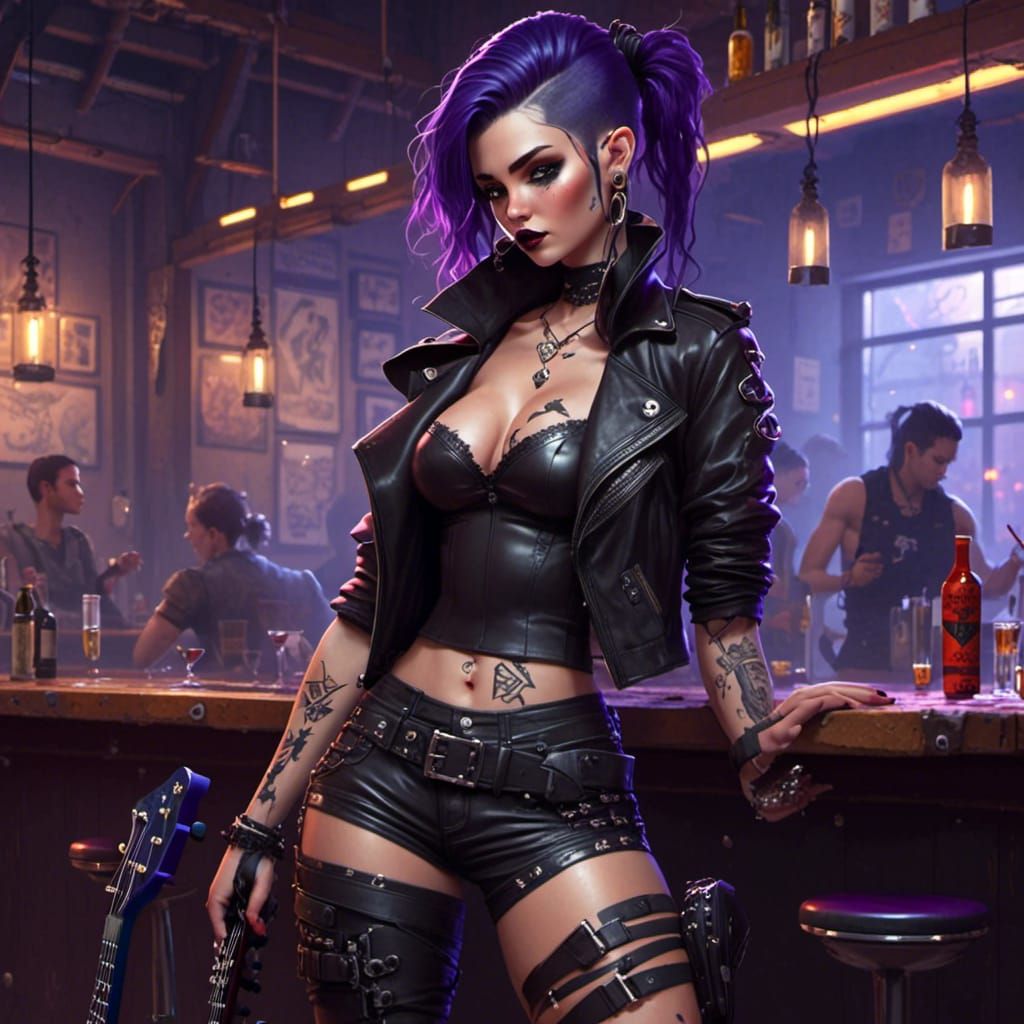 A beautiful punk Woman in a leather outfit  by @Gaby
