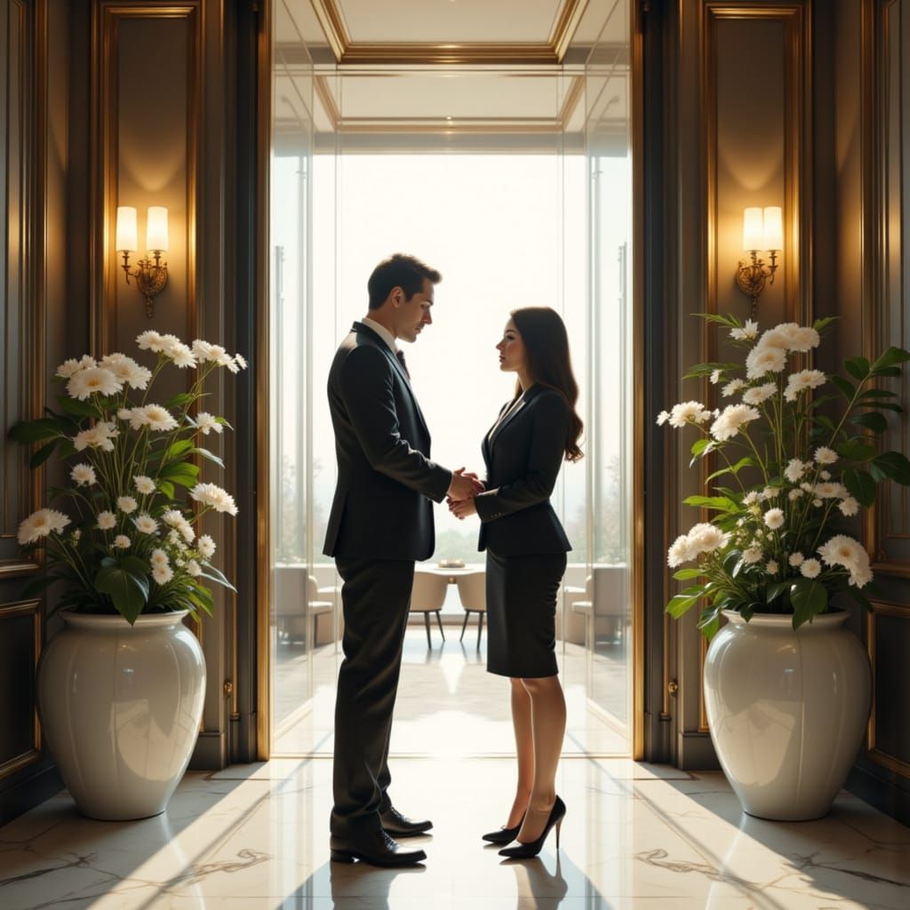 Business Teams Sign Major Contract in Luxurious Conference R...