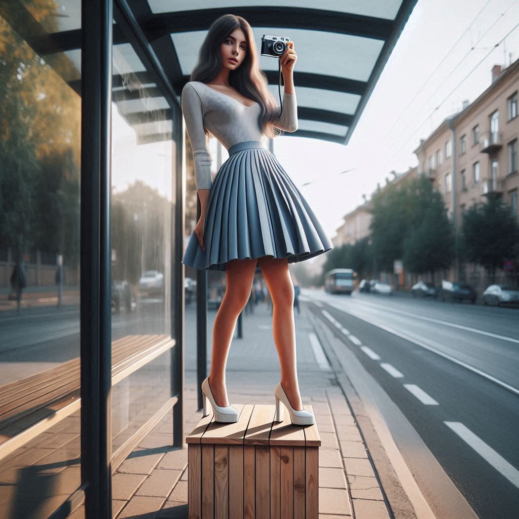 On a wooden box at the bus stop