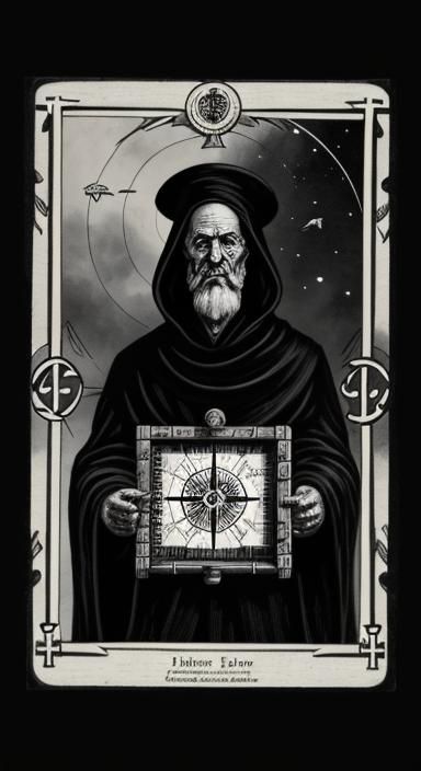 black and white photography. fog. old fashioned tarot card d...