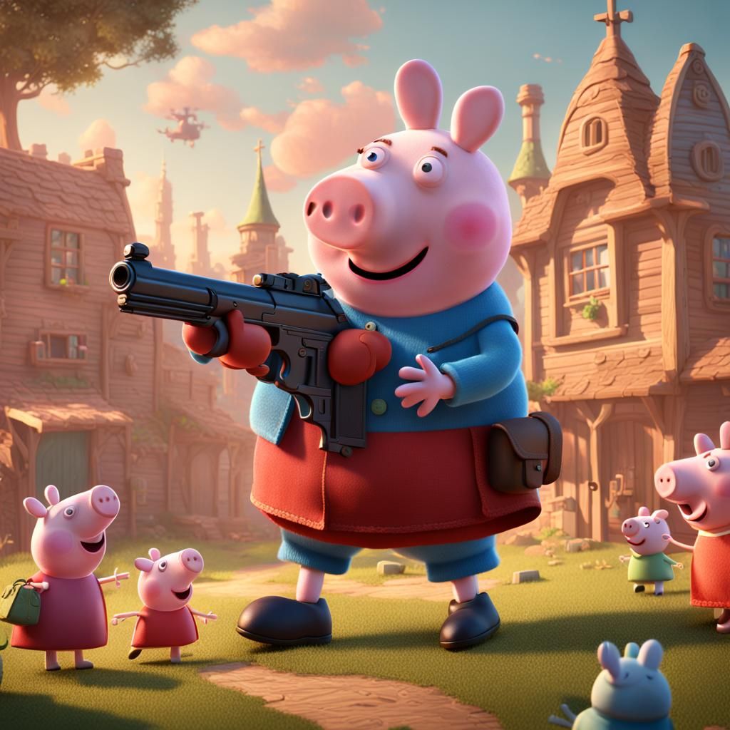 Peppa Pig with a gun - AI Generated Artwork - NightCafe Creator