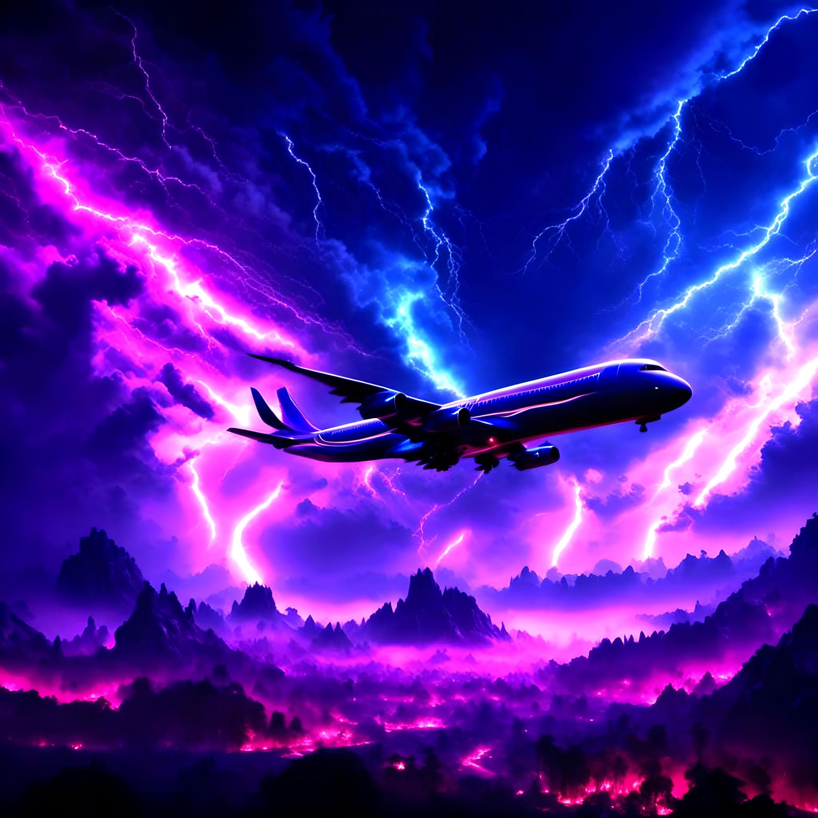 "Plane in Thunderstorm"<lora:Intense Lightning:1.0> <lora:fi...