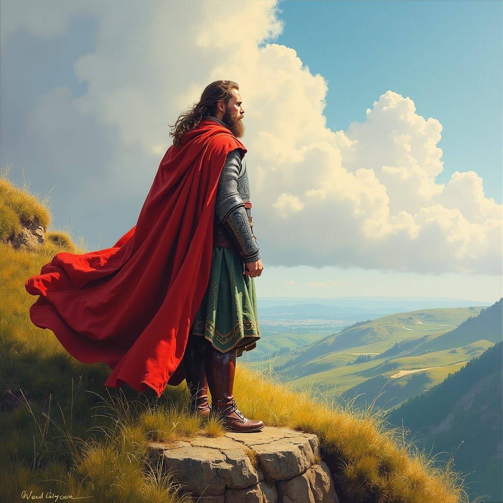 King Arthur standing on a hillside Eduard détaille