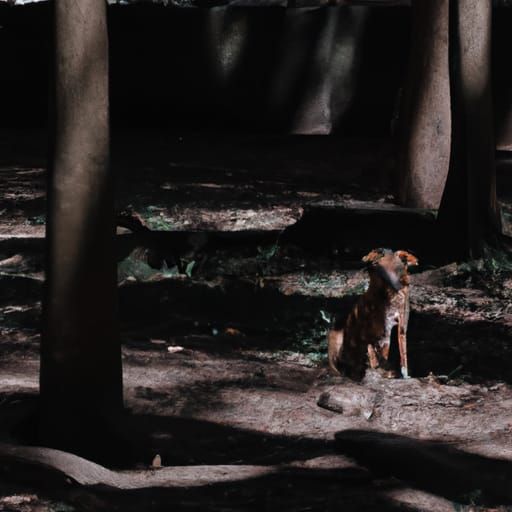 A Dog In The Shadows Of Trees
