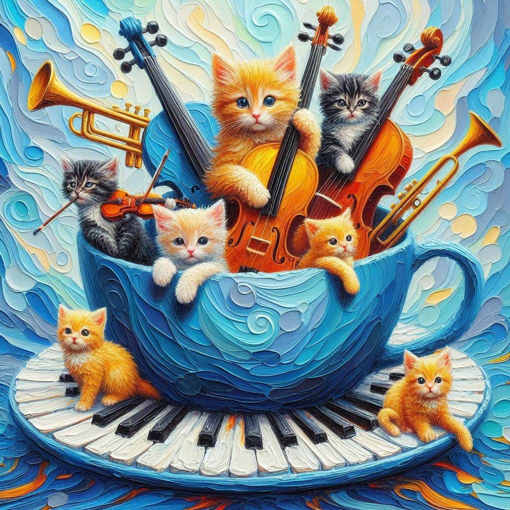 Cute Kittens playing music in a teacup (2)