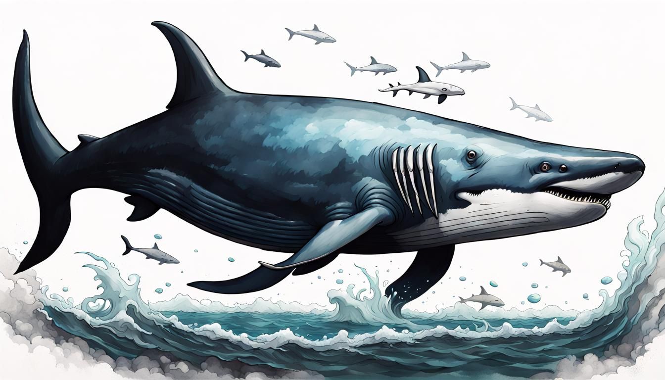 draw a mythical animal that is a mix of a whale and a shark ...
