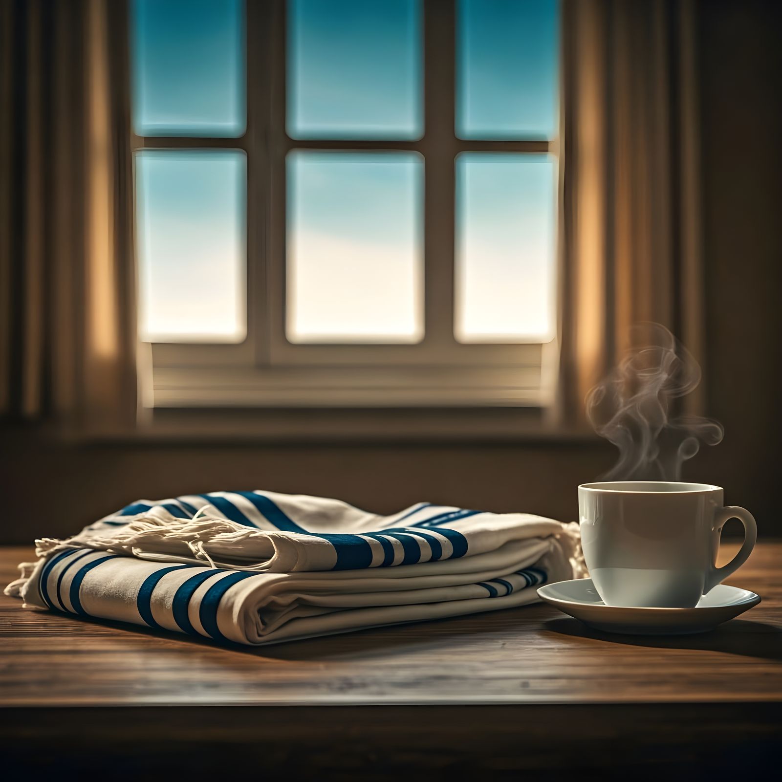 Surreal Shabbat Morning Prayer Shawl in a Jewish Home