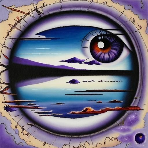 Surreal Eye Crying Purple Tears in Sky