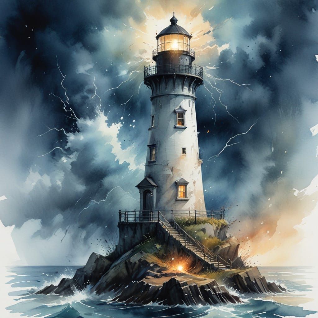 watercolour lighthouse   by @Kosh