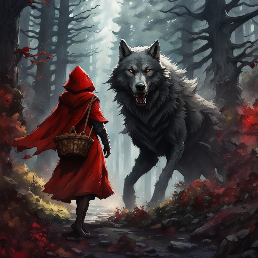 Red riding hood hunting the big bad wolf, a masterpiece, 8k resolution,  dark fantasy concept art, by Greg Rutkowski, dynamic lighting, hyper... -  AI Generated Artwork - NightCafe Creator